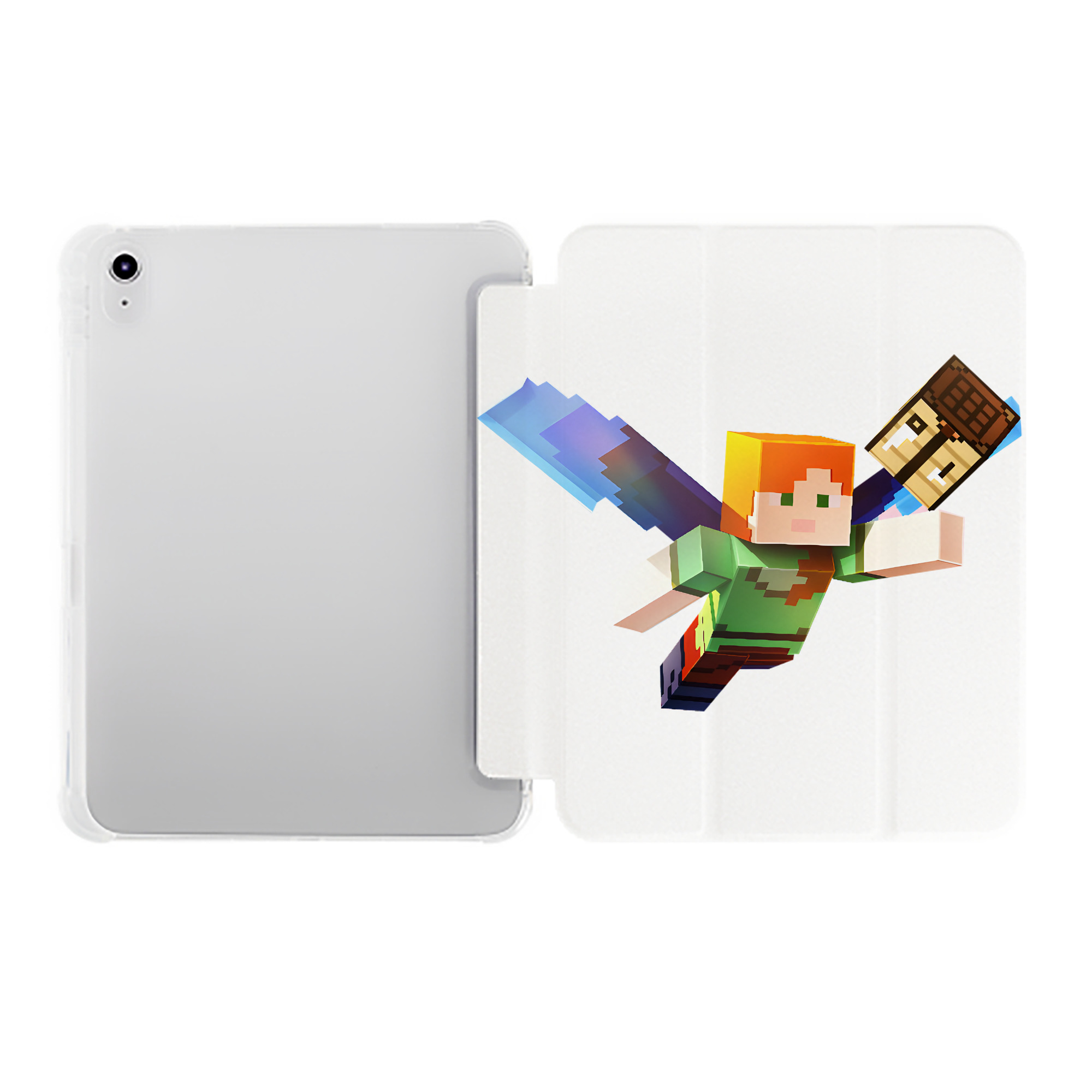 （画像用） マインクラフト ブロックの世界 Minecraft MC Block world IPad ケース ペン収納付き 三つ折りスタンド PUレザー×シリコン 対応機種9.5/10.5/10.9インチ